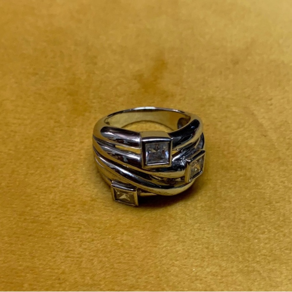 Vintage Estate 925 Sterling Silver Multi Strand Ring w/ Square CZ Stones Size 6